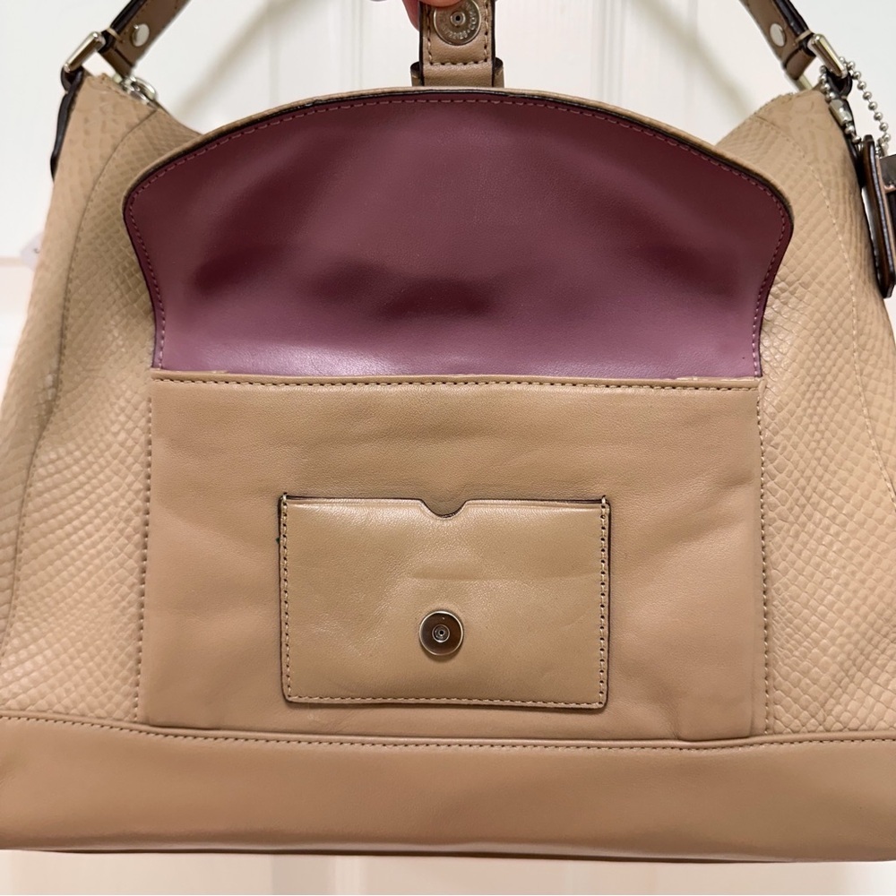 Coach Charlie Python Embossed Leather Hobo Bag Parchment Tan NWT - Picture 10 of 14